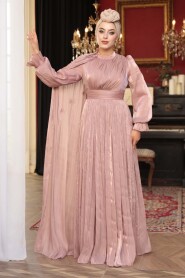 Modest Evening Dress - Cape Detailed Salmon Modest Evening Dress 5394SMN - 1
