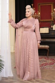 Modest Evening Dress - Cape Detailed Salmon Modest Evening Dress 5394SMN - 2