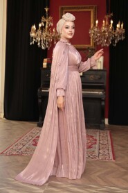 Modest Evening Dress - Cape Detailed Salmon Modest Evening Dress 5394SMN - 3