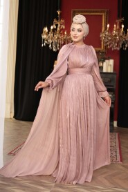 Modest Evening Dress - Cape Detailed Salmon Modest Evening Dress 5394SMN - 4