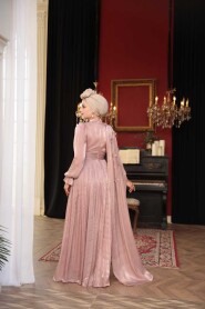 Modest Evening Dress - Cape Detailed Salmon Modest Evening Dress 5394SMN - 5