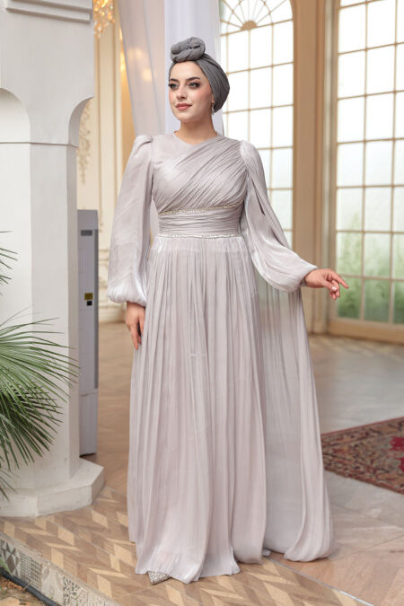 Modest Evening Dress - Cape Detailed Stone Modest Evening Dress 53021TAS - NEVA STYLE