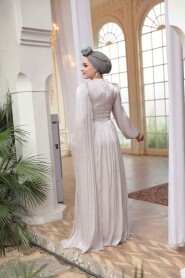 Modest Evening Dress - Cape Detailed Stone Modest Evening Dress 53021TAS - 3