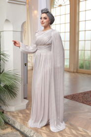 Modest Evening Dress - Cape Detailed Stone Modest Evening Dress 53021TAS - 2