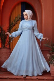 Modest Evening Dress - Draped Baby Blue Modest Evening Dress 62201BM - 1