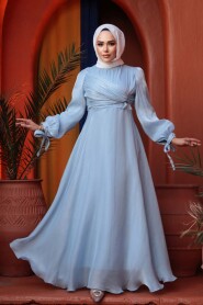 Modest Evening Dress - Draped Baby Blue Modest Evening Dress 62201BM - 2