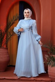 Modest Evening Dress - Draped Baby Blue Modest Evening Dress 62201BM - 3