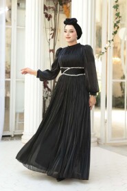 Modest Evening Dress - Draped Black Modest Evening Dress 54041S - 2
