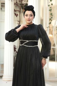 Modest Evening Dress - Draped Black Modest Evening Dress 54041S - 4