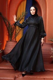 Modest Evening Dress - Draped Black Modest Evening Dress 62201S - 1