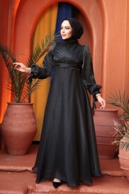 Modest Evening Dress - Draped Black Modest Evening Dress 62201S - 2