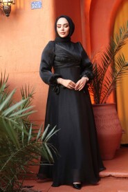 Modest Evening Dress - Draped Black Modest Evening Dress 62201S - 3