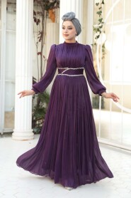 Modest Evening Dress - Draped Damson Modest Evening Dress 54041MU - 1