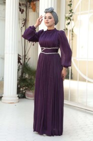 Modest Evening Dress - Draped Damson Modest Evening Dress 54041MU - 2