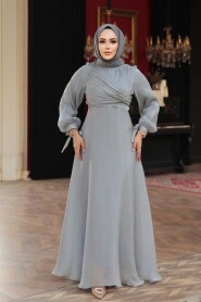 Modest Evening Dress - Draped Grey Modest Evening Dress 62201GR - 2
