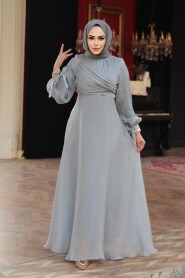 Modest Evening Dress - Draped Grey Modest Evening Dress 62201GR - 3