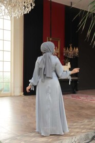 Modest Evening Dress - Draped Grey Modest Evening Dress 62201GR - 4