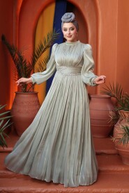 Modest Evening Dress - Draped Mint Modest Evening Dress 54041MINT - 1
