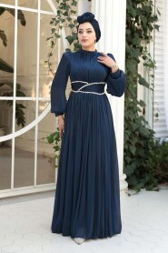 Modest Evening Dress - Draped Navy Modest Evening Dress 54041L - 2