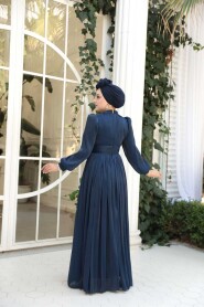Modest Evening Dress - Draped Navy Modest Evening Dress 54041L - 4