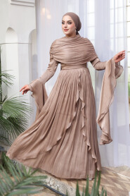 Modest Evening Dress - Ruffle Detailed Mink Modest Evening Dress 53981V - 2