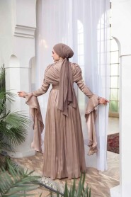 Modest Evening Dress - Ruffle Detailed Mink Modest Evening Dress 53981V - 4