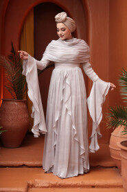 Modest Evening Dress - Ruffle Detailed Stone Modest Evening Dress 53981TAS - 1