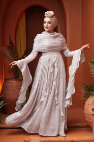 Modest Evening Dress - Ruffle Detailed Stone Modest Evening Dress 53981TAS - 3