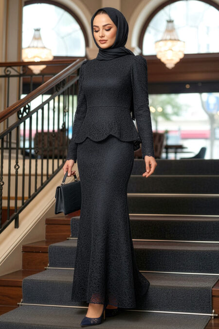 Modest Evening Dress - Lace Black Modest Evening Dress 55521S - 