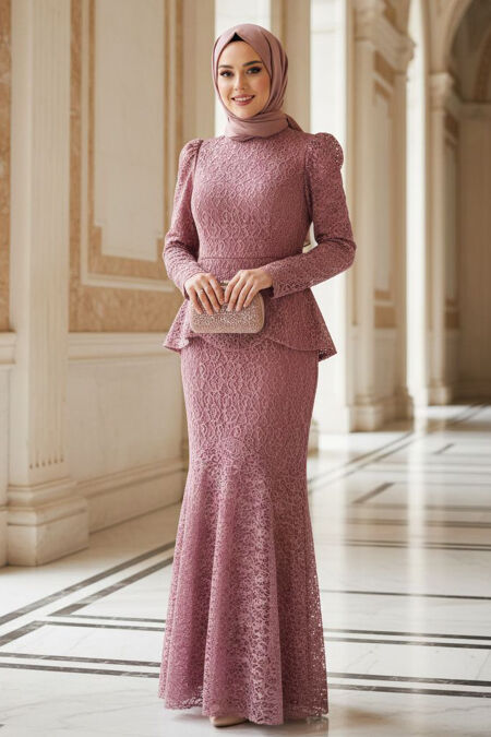 Modest Evening Dress - Lace Dusty Rose Modest Evening Dress 55521GK - 