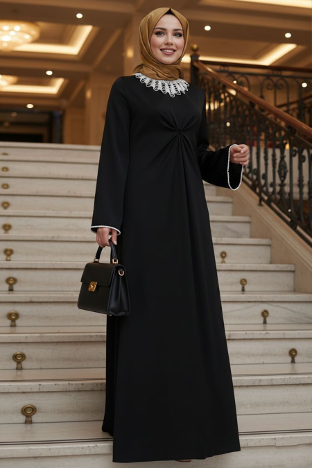 Modest Evening Dress - Lace Neck Black Modest Evening Dress 62412S - 