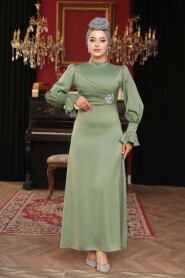 Modest Evening Dress - Light Khaki Satin Modest Evening Dress 62301AHK - 2