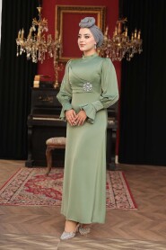 Modest Evening Dress - Light Khaki Satin Modest Evening Dress 62301AHK - 3