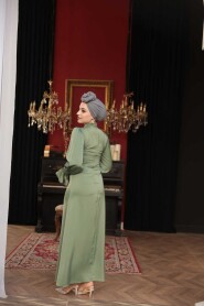 Modest Evening Dress - Light Khaki Satin Modest Evening Dress 62301AHK - 4