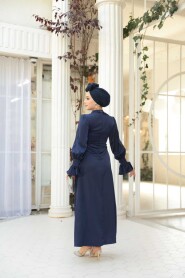Modest Evening Dress - Navy Satin Modest Evening Dress 62301L - 4