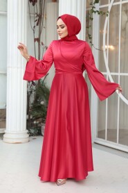 Modest Evening Dress - Red Satin Modest Evening Dress 6157K - 2