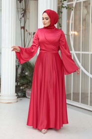 Modest Evening Dress - Red Satin Modest Evening Dress 6157K - 1