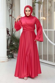 Modest Evening Dress - Red Satin Modest Evening Dress 6157K - 3