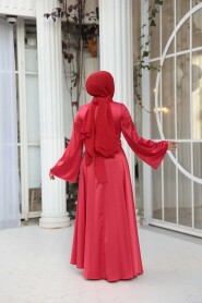 Modest Evening Dress - Red Satin Modest Evening Dress 6157K - 4