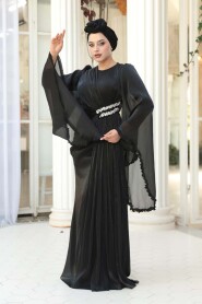 Modest Evening Dress - Ruffle Sleeve Black Modest Evening Dress 5322S - 2