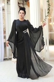 Modest Evening Dress - Ruffle Sleeve Black Modest Evening Dress 5322S - 3