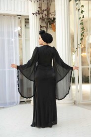 Modest Evening Dress - Ruffle Sleeve Black Modest Evening Dress 5322S - 6