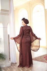 Modest Evening Dress - Ruffle Sleeve Brown Modest Evening Dress 5322KH - 4