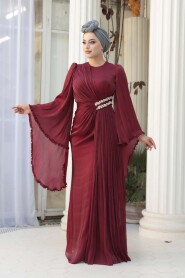 Modest Evening Dress - Ruffle Sleeve Burgundy Modest Evening Dress 5322BR - 3