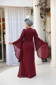 Modest Evening Dress - Ruffle Sleeve Burgundy Modest Evening Dress 5322BR - 5