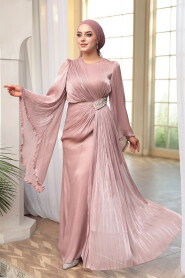 Modest Evening Dress - Flounce Sleeve Dusty Rose Modest Evening Dress 5322GK - 2