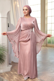 Modest Evening Dress - Flounce Sleeve Dusty Rose Modest Evening Dress 5322GK - 3