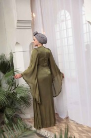 Modest Evening Dress - Flounce Sleeve Khaki Modest Evening Dress 5322HK - 4