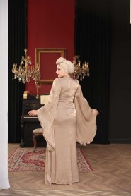 Modest Evening Dress - Ruffle Sleeve Mink Modest Evening Dress 5322V - 6