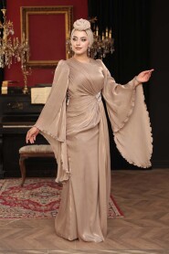 Modest Evening Dress - Ruffle Sleeve Mink Modest Evening Dress 5322V - 4